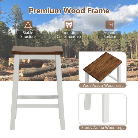 24.5-Inch Set of 2 Saddle Stools Bar Stools with Footrests for Kitchen Island-Walnut & Gray