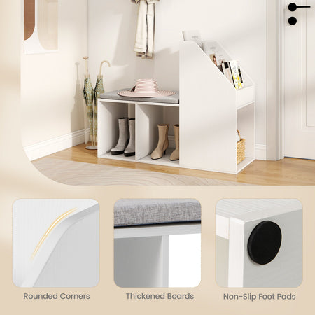 Shoe Storage Bench with Removable Seat Cushion and 6 Storage Compartments-White