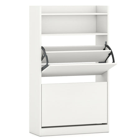 Shoe Storage Cabinet Hidden Shoe Rack with 2 Flip Drawers Adjustable and Removable Shelves-White