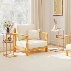 Side Table Set of 2 with Storage Shelves and Bamboo Construction-Natural