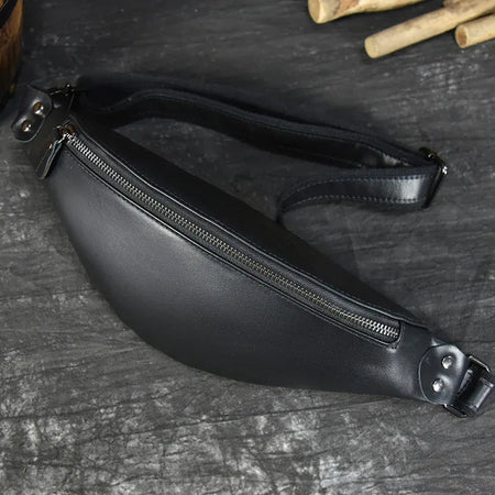 Sigrid Smooth Black Leather Waist Bag | Smooth Black Leather Fanny Pack