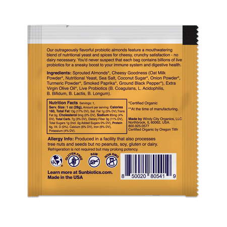 Sunbiotics Activated Almonds - Infused with Probiotic - Super Cheesy 1 oz (28g)