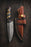 Hand-Forged Damascus Steel Drop Point Outdoor Knife | Diamond Wood, Black Honeycomb Resin Handle | Leather Sheath - TK-511