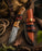 Hand-Forged Damascus Steel Drop Point Knife | Bocote Wood & Ruby Red Resin Handle | Leather Sheath TK-512
