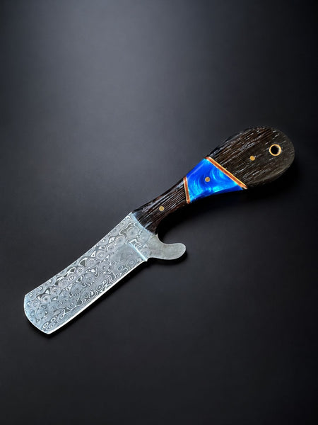 Titan "Malachite Range" Bull Cowboy Cutter | Sheepfoot Damascus Steel | Blue Inlay Wenge & Malachite Handle | Engraved Western Leather Sheath TK-523