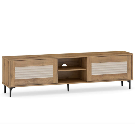 TV Stand for TVs up to 70 Inch Waveform Fluted Entertainment Center-Oak