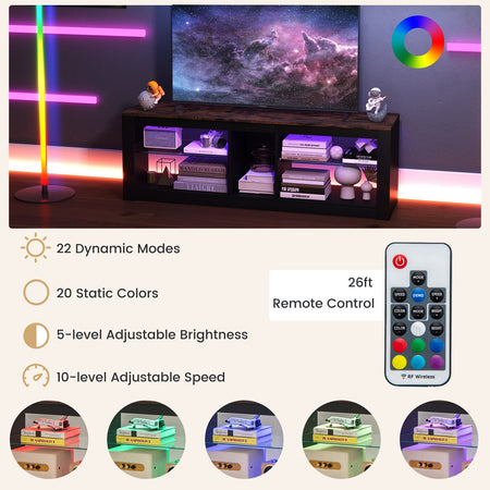 Modern TV Stand with LED Light and Adjustable Shelves for TVs up to 65 inch-Brown