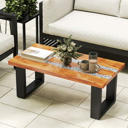 Teak Wood Patio Table with River Feel Epoxy Tabletop