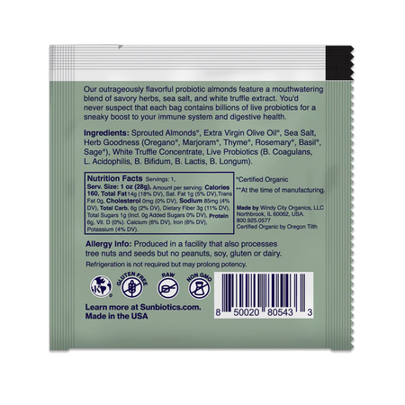 Sunbiotics Activated Almonds - Infused with Probiotics - Truffle & Herb 1 oz (28g)