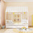 Twin Size House Bed with Trundle Kids Platform Bed with Roof Window-White