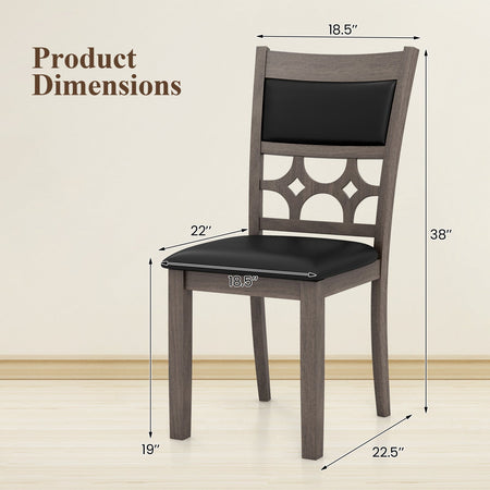Upholstered Dining Chair Set of 2 with Padded Backrest and Seat-Gray