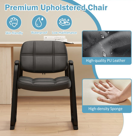 Set of 2 Waiting Room Chair Home Office PU Leather Guest Chairs-Black