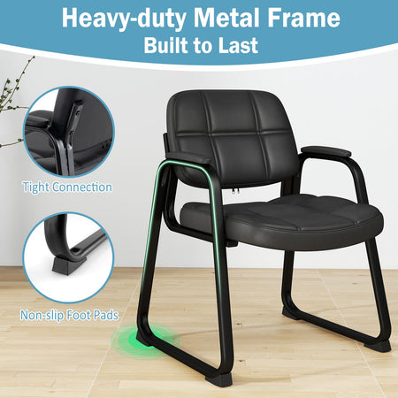 Set of 2 Waiting Room Chair Home Office PU Leather Guest Chairs-Black