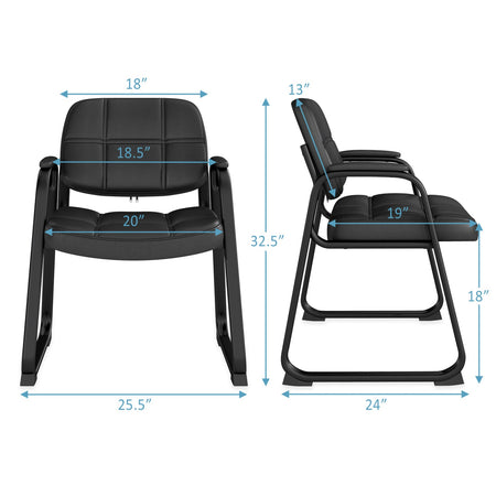Set of 2 Waiting Room Chair Home Office PU Leather Guest Chairs-Black