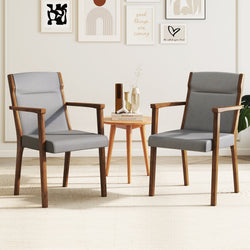 Upholstered Wooden Accent Chairs Set of 2 with High Back and Soft Cushion-Gray