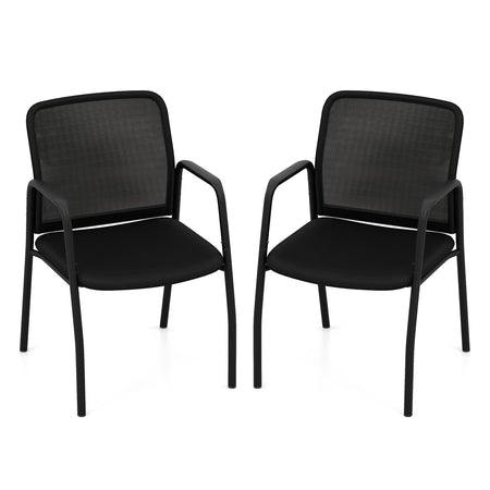 Waiting Room Chair Set of 2 Office Guest Chairs with Ergonomic Mesh Backrest-Black