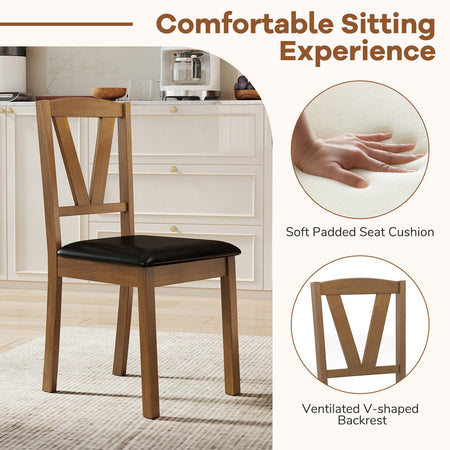 Wooden Dining Chair Set of 2 with PU Leather Upholstered and Rubber Wood Frame-Brown