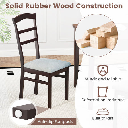 Wooden Dining Chair Set of 2 Linen Fabric Upholstered Kitchen Chairs Farmhouse Side Accent Chairs