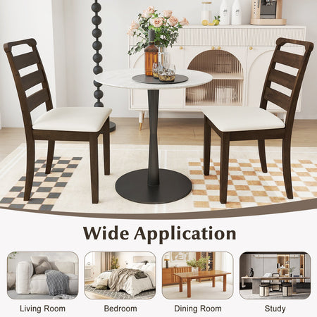 Polyester Upholstered Wooden Dining Chair Set of 2-Walnut