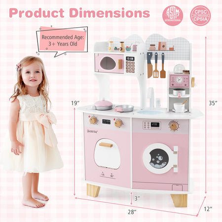 Wooden Kids Kitchen Playset with Coffee Maker for kids-Pink