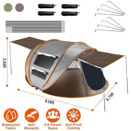3-4 Person Pop Up Tent Automatic Setup Camping Tent Waterproof Instant Setup Tent with 2 Mosquito Net Windows Carrying Bag for Hiking Climbing Adventu