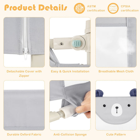 Vertical Lifting Baby Bedrail Guard with Lock-Gray