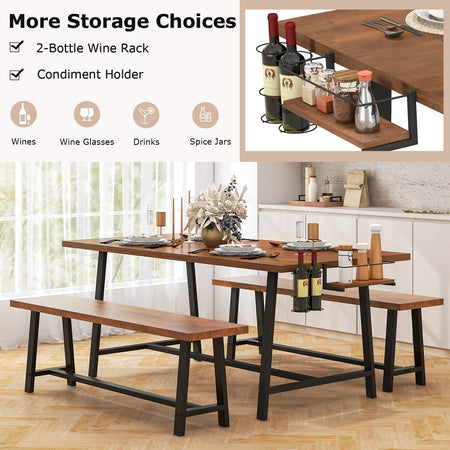 Dining Table Set for 5-7 with 2-Bottle Wine Rack and Condiment Holder