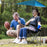 Foldable Beach Chair with Detachable Umbrella Armrest Adjustable Canopy Stool with Cup Holder Carry Bag for Camping Poolside Travel Picnic Lawn Chair