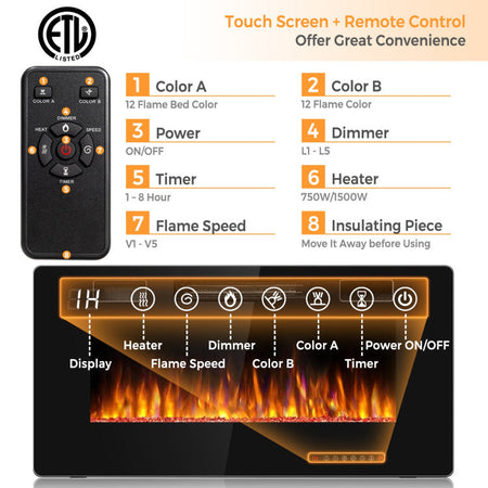 36" Slim Wall Mount Fireplace