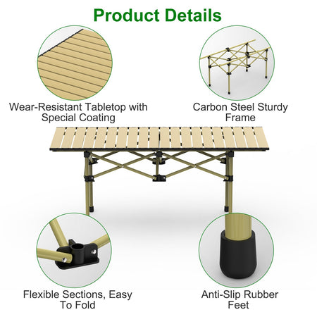 Folding Camping Table Portable Lightweight Carbon Steel Roll-up Picnic BBQ Desk with Carry Bag Heavy Duty for Outdoor Beach Backyard Party Patio Campi