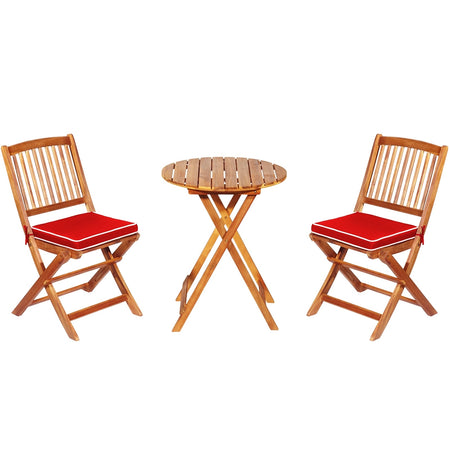 3 Pieces Patio Folding Bistro Set with Padded Cushion and Round Coffee Table-Red