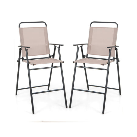 Set of 2 Patio Folding Bar-Height Chairs with Armrests and Quick-Drying Seat-Beige