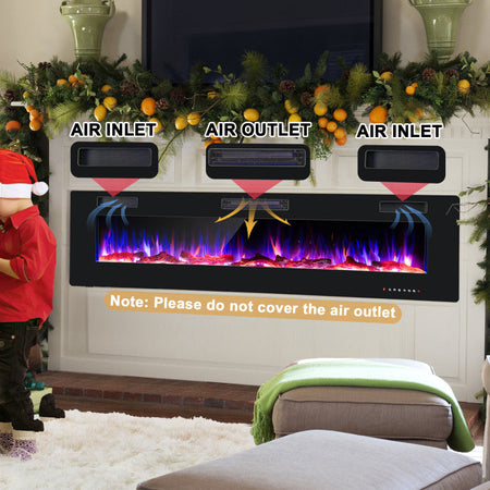 68" Ultra-Thin Recessed Electric Fireplace