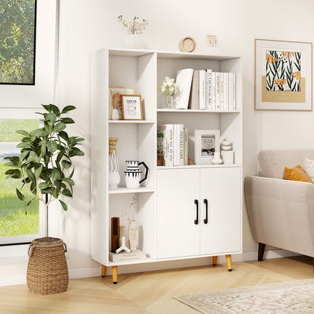 Free Standing Pantry Cabinet with 2 Door Cabinet and 5 Shelves