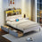 Full Size Bed Frame with Bookcase Headboard and LED Lights-Gray