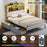 Full Size Bed Frame with Bookcase Headboard and LED Lights-Gray