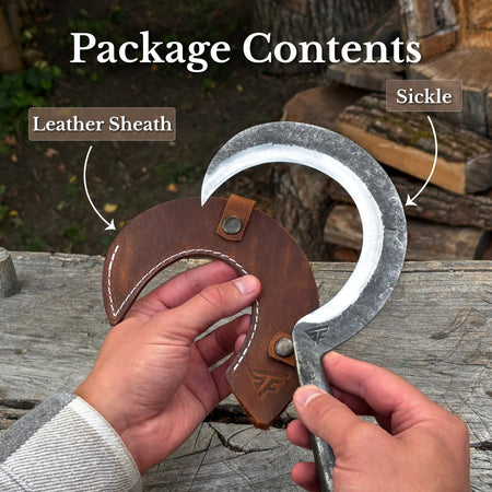 Hand-Forged 2-Piece Garden Sickle Set with Leather Sheaths