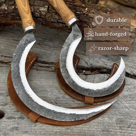 Hand-Forged 2-Piece Sickle Set with Leather Sheaths