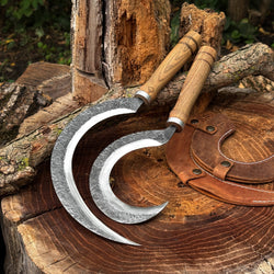 Hand-Forged 2-Piece Sickle Set with Leather Sheaths