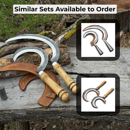 Hand-Forged 2-Piece Sickle Set with Leather Sheaths