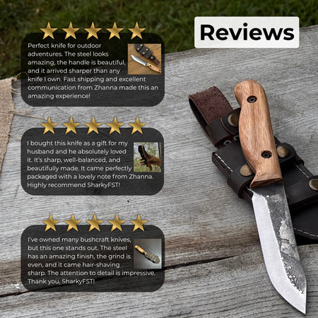 Hand-Forged Bushcraft Knife, 10 cm (3.9 in) Blade with Leather Sheath