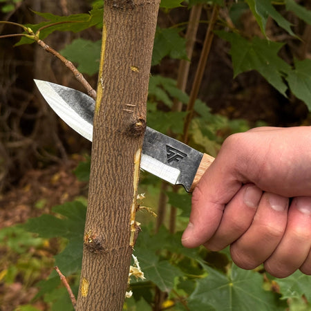 Hand-Forged Bushcraft Knife, 10 cm (3.9 in) Blade with Leather Sheath