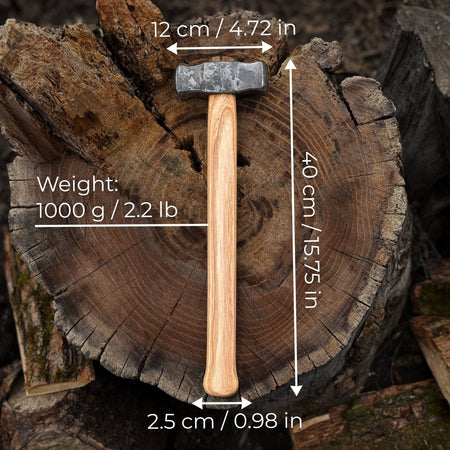 Hand-Forged Double-Faced Blacksmith's Hammer, 1 kg / 2.2 lbs