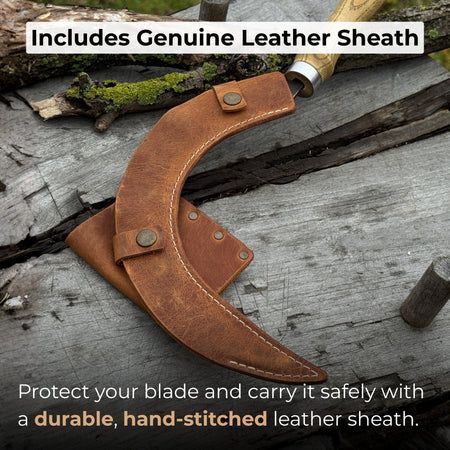 Hand-Forged Large Sickle, ⌀19 cm (7.5 inches) Blade, Leather Belt Attachment