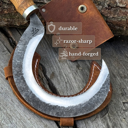 Hand-Forged Small Sickle, 9 cm / 3.54 in Blade with Leather Belt Attachment