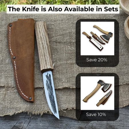 Hand-Forged Yakut Knife with Leather Sheath, 9.5 cm (3.74 inches)