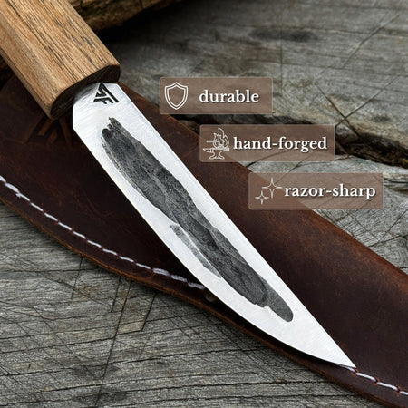 Hand-Forged Yakut Knife with Leather Sheath, 9.5 cm (3.74 inches)
