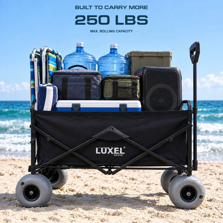 Electric Beach Wagon 500W – Motorized Folding Cart with Balloon Wheels Black