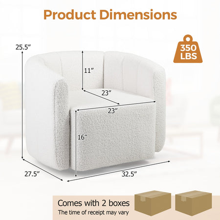 Modern Upholstered Sherpa Accent Chair with Curved Backrest and Armrests-White