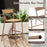 Patio Barstools Set of 2 with Rattan Seat and Metal Backrest-Light Brown